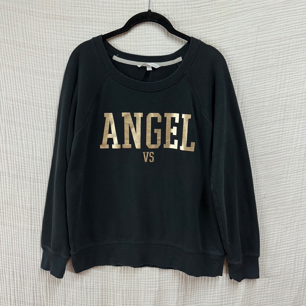 Victoria's Secret Angel VS Sweatshirt Black Gold Metallic Graphic Pullover L